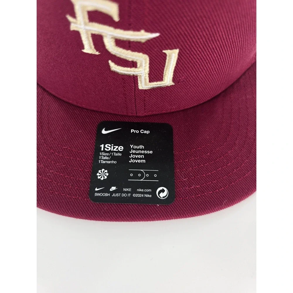 Nike Florida State FSU Pro Cap Youth One Size Team Issued Crimson Flatbill Hat